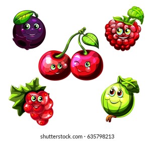 Emoji jolly berries, vector set of stickers
