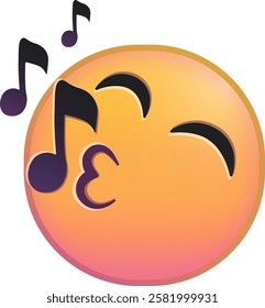 Emoji of a joyful face singing with musical notes around it.