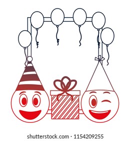 emoji kawaii with gift box present and balloons helium