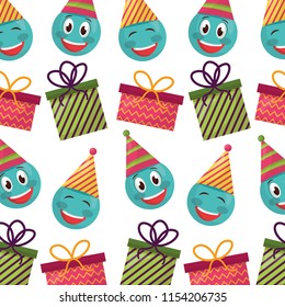 emoji kawaii with hat party and gift box present pattern