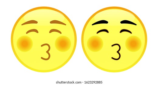 Emoji Kissing Face With Closed Eyes. A yellow face with smiling eyes, rosy cheeks, and puckered lips giving a kiss. Commonly conveys sentiments of romantic love and affection.