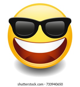 Emoji Laugh Happy Sunglasses Modern Smiley Face Vector Design Art with Gradient Colors Isolated Background