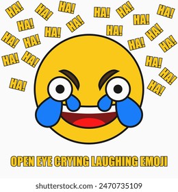 Emoji Laughing Madly: vector illustration of an emoji with open eyes, laughing and crying