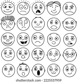 Emoji line draw vector set. fun, happy sad emoition line art clip art emoji