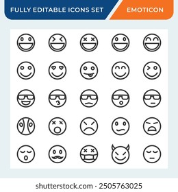 emoji line icon set. face emoticon flat icons collection with editable vector stroke.