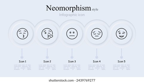 Emoji line icon set. Sadness, air kiss, wink, falling in love, emotion, communication, laughter, heart, smile, joy, chat. Neomorphism style. Vector line icon for Business