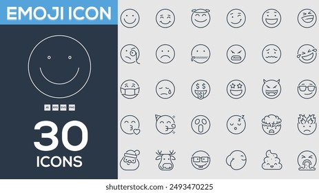 Colección de iconos de línea Emoji. Paquete de iconos de contorno fino. Ilustración vectorial