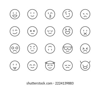 Emoji line icons set. Vector objects isolated on a white background for web design and graphics. Outline icons collection.