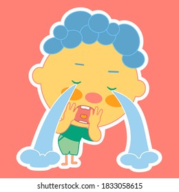 Emoji with a little crying man from whose eyes a stream of tears pours, emoticon on isolated background