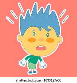 emoji with a little man who is horrified, emoticon on a pink isolated background