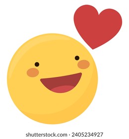 Emoji in love with a  heart, symbol of thinking in love, miss you.  Smiling and loving emoticon with cute smile, share love in love. Clipart  for San Valentine's day.  Png and vector editable