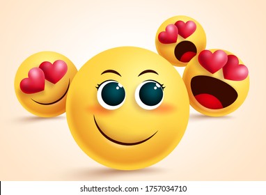 Emoji love suitor vector design. Pretty emoji with suitors and admirer in love with her for admiration and love design concept. Vector illustration.