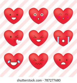 Emoji lovely heart faces emotion vector set