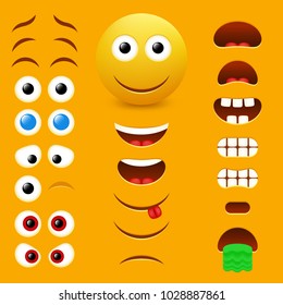 Emoji maker, smiley creator. Vector design collection of emoticon body parts allows you to create your own cool male emojis.