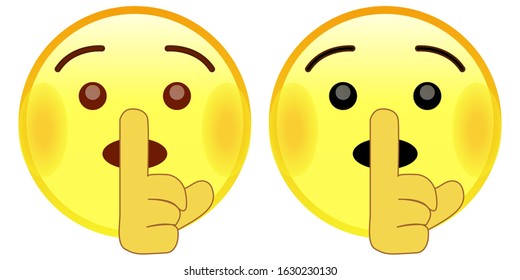 Emoji making silent. Emoticon shushing face. A yellow face with the index finger on the mouth. Illustration icon vector emoticon flat design on a white background.  