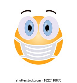 Emoji in medical mask for poster, communication, chat symbol. Coronavirus smile sign. Vector 10 eps