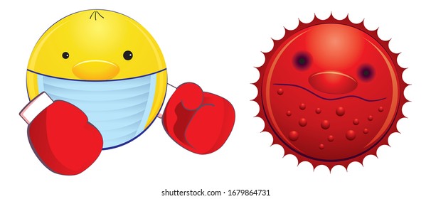 emoji in a medical mask and emoji virus isolated on a white background