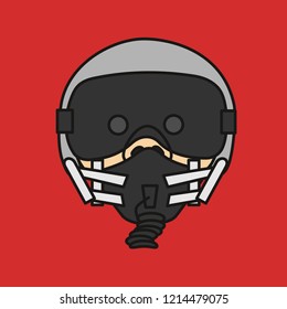 emoji with modern fighter plane aircraft pilot pig wearing a special helmet with air or oxygen gas supply tube, mask and sunglasses or anti reflective glasses, simple hand drawn emoticon