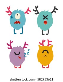Emoji monsters. Cute cyclops vector set. Cartoon  funny emoticons. Monsters stickers, flat cartoon style. Isolated on white background