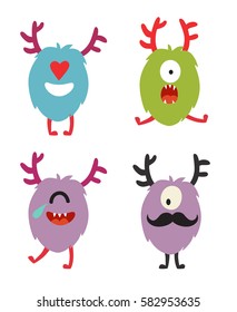 Emoji monsters. Cute cyclops vector set. Cartoon  funny emoticons. Monsters stickers, flat cartoon style. Isolated on white background