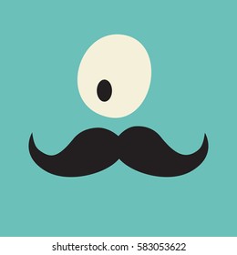 Emoji moustached monster. Cute cyclops vector illustration. Cartoon; funny emoticon gentleman. Monster sticker; flat cartoon style