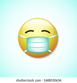 Emoji with mouth mask 3d vector ilustration