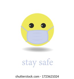 Emoji with mouth mask - yellow face with eyes wearing a mask vector