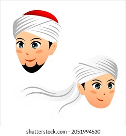 emoji of muslim men wearing wearing middle eastern white turbans with smiling facial expression