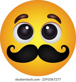 Emoji with mustache and expressive eyes vector graphics