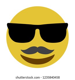 Emoji mustache face with sunglasses vector isolated on white background. Emoji mustache face icon for web site, app, ui and t shirt. Vector illustration