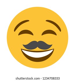 Emoji mustache face vector isolated on white background. Emoji mustache face icon for web site, app, ui and t shirt. Vector illustration
