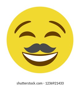 Emoji mustache face vector isolated on white background. Emoji mustache face icon for web site, app, ui and t shirt. Vector illustration
