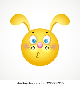 Emoji, muzzle of a rabbit, an air kiss. Vector illustration.