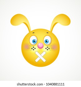 Emoji, the muzzle of a rabbit, is silent, do not talk. Symbol for social networks. Vector.