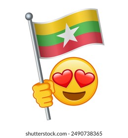 Emoji with Myanmar flag Large size of yellow emoji smile