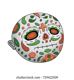 Emoji Neutral Dead. Dia de Los Muertos. Day of The Dead Vector Illustration With Festive Skull, Flowers Decoration