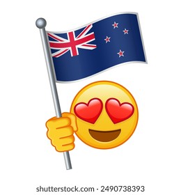 Emoji with New Zealand flag Large size of yellow emoji smile