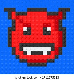 Emoji Ogre. Pixel Art Icon Vector. Brick Block Toy.