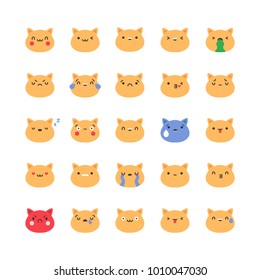 Emoji orange cat icon vector set. Flat cute korean style emoticons.