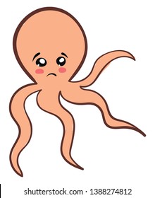 Emoji of an orange-colored octopus with trailing tentacles express sadness  vector  color drawing or illustration