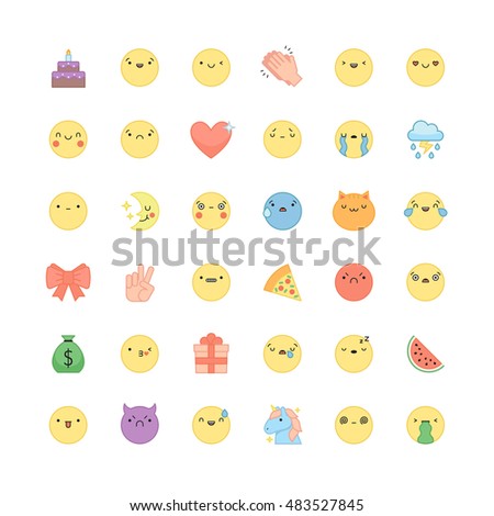 Emoji outline icon vector set. Cute emoticons and symbols.