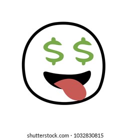 emoji outline thinking about money. Isolated Vector Illustration. 