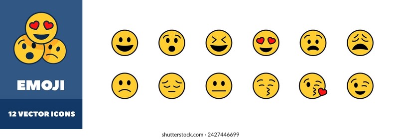 Emoji pack icon set. Emoji icons. Flat style. Vector icons