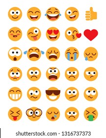 Emoji pack. Set of funny classic emojis. Flat style. Isolated on white background. Vector illustration