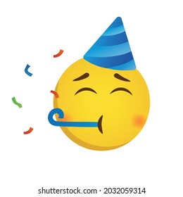 Emoji party with serpatin. Vector illustration isolated on a white background. Round sticker with a cartoon-style character in a cap