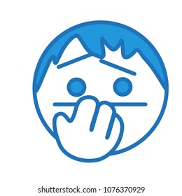 emoji with person awkwardly covering face & mouth with palm, man feeling awkward & showing it with hand to lips gesture, ball or circle shaped face, simplistic facial expression, eps 10