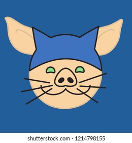 emoji with pig cat face with mouth that looks like number 3, vector emoji drawn by hand in color, simplistic colorful picture, simple handdrawn illustration