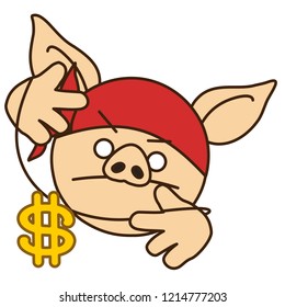 Emoji With Pig Gangsta Rapper Or Hip Hop Singer In Bandana That Is Showing Gold Or Copper Dollar Sign Necklace On A Thread While Doing A Cool Rap Gesture With Both Hands, Eps 10 Vector Clip Art