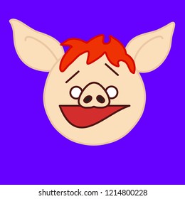 Emoji With Pig Person That Got Caught Doing Smth Wrong & Biting Lip With Smirking Facial Expression And Raised Brows, Simple Hand Drawn Emoticon, Simplistic Colorful Picture, Eps 10 Vector Clip Art