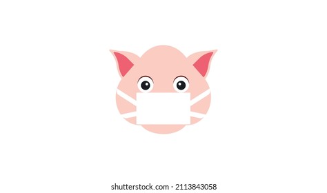emoji with pig that is wearing a safety respiratory mask to protect him from microbes, germs, viruses and epidemic deceases so he won't get ill, simple hand drawn emoticon